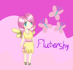 Size: 800x766 | Tagged: safe, artist:vikuskaal, imported from derpibooru, fluttershy, human, abstract background, chibi, female, humanized, solo, winged humanization, wings