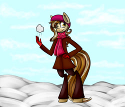 Size: 700x600 | Tagged: safe, artist:vikuskaal, imported from derpibooru, oc, oc only, oc:cookie, anthro, snow, snowball, solo, winter