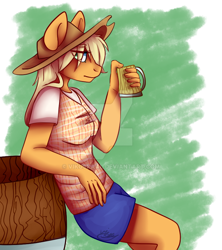 Size: 800x899 | Tagged: safe, artist:vikuskaal, imported from derpibooru, applejack, anthro, cider, female, solo