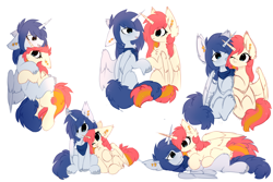 Size: 3000x2000 | Tagged: safe, artist:little-sketches, artist:php146, imported from derpibooru, oc, oc only, oc:prince nova, oc:princess stella, alicorn, pony, alicorn oc, chest fluff, ear fluff, female, floppy ears, fluffy, hug, male, mare, simple background, stallion, straight, white background