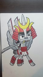 Size: 1280x2276 | Tagged: safe, artist:aeropegasus, imported from derpibooru, oc, oc:chopsticks, pegasus, pony, angry, armor, boop bait, colored, korean, samurai, sword, weapon