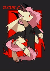 Size: 1480x2100 | Tagged: safe, artist:snowillusory, imported from derpibooru, fluttershy, pony, bat wings, clothes, devil, ear piercing, earring, fangs, female, horns, jewelry, mare, piercing, profile, red eyes, solo, spread wings, wings