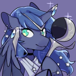 Size: 512x512 | Tagged: safe, artist:snowillusory, imported from derpibooru, princess luna, alicorn, pony, clothes, female, horn, horn jewelry, jewelry, ps, solo, staff