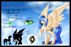 Size: 3000x2000 | Tagged: safe, artist:laaralee, imported from derpibooru, oc, oc only, oc:windrunner, pegasus, pony, color palette, concave belly, cutie mark, female, height difference, large wings, long tail, mare, raised hoof, reference sheet, size comparison, slim, solo, spread wings, tail, tall, thin, wings