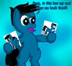 Size: 3600x3300 | Tagged: safe, artist:agkandphotomaker2000, imported from derpibooru, oc, oc only, oc:pony video maker, pegasus, pony, badly drawn ponies, bipedal, drawing, male, meta, new, old, old vs new, solo, wondering