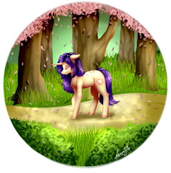 Size: 1704x1726 | Tagged: safe, artist:enghelkitten, imported from derpibooru, oc, oc only, oc:merodi white, pony, unicorn, cherry blossoms, female, flower, flower blossom, mare, solo, tree