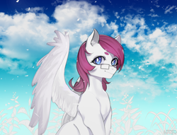 Size: 2000x1524 | Tagged: safe, artist:hnav, imported from derpibooru, oc, oc only, oc:astral heart, pegasus, pony, female, glasses, mare, outdoors, sky, solo, ych result