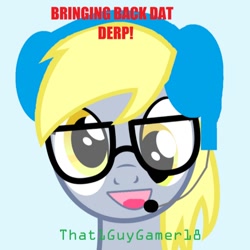 Size: 900x900 | Tagged: safe, edit, imported from derpibooru, derpy hooves, pony, gamer, glasses, headset, text