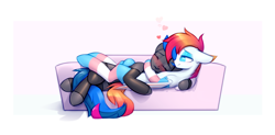 Size: 2138x1054 | Tagged: safe, artist:justafallingstar, imported from derpibooru, oc, oc only, oc:nean, oc:neånlī, oc:vibrant star, bat pony, pegasus, pony, abstract background, blushing, clothes, colored sketch, couch, cuddling, cute, femboy, heart, hoofless socks, hug, male, pride, pride flag, smiling, socks, striped socks, transgender pride flag