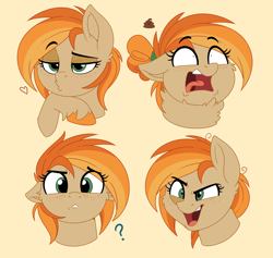 Size: 2188x2076 | Tagged: safe, artist:thegamblehorse, imported from derpibooru, oc, oc only, oc:parlay, earth pony, pony, confused, crazy face, expressions, faic, female, flirting, floppy ears, freckles, kissy face, mare, scared, simple background, solo, unshorn fetlocks