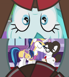 Size: 1920x2160 | Tagged: safe, artist:dm29, edit, edited screencap, imported from derpibooru, screencap, lighthoof, raven, shining armor, pony, unicorn, 2 4 6 greaaat, armor, ascot, close-up, cute, female, glasses, hair bun, infidelity, infidelity armor, kissing, male, mare, ravenarmor, secretary, soldier, stallion