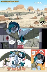 Size: 800x1222 | Tagged: safe, artist:php104, imported from derpibooru, oc, oc only, oc:delta vee, oc:nurse bonesaw, earth pony, pegasus, pony, clothes, comic, fatigues, female, hammock, mare, military, military uniform, satellite dish, sunglasses, thud