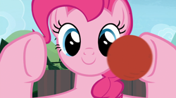 Size: 1432x798 | Tagged: safe, imported from derpibooru, screencap, pinkie pie, pony, 2 4 6 greaaat, ball, ballgag, close-up, female, gag, mare, out of context, solo, underhoof