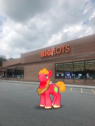 Size: 3024x4032 | Tagged: safe, imported from derpibooru, photographer:undeadponysoldier, big macintosh, earth pony, pony, augmented reality, big lots, building, gameloft, grocery store, irl, male, photo, ponies in real life, solo, stallion, window