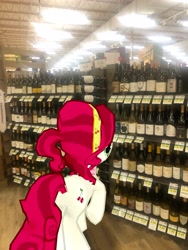 Size: 3024x4032 | Tagged: safe, imported from derpibooru, photographer:undeadponysoldier, cherry jubilee, earth pony, pony, alcohol, augmented reality, female, gameloft, grocery store, lowes foods, mare, wine, wine bottle