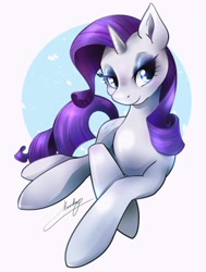 Size: 1858x2454 | Tagged: safe, artist:moondrop, imported from derpibooru, rarity, pony, unicorn, abstract background, female, lidded eyes, mare, prone, smiling, solo