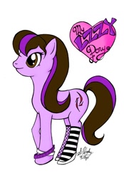 Size: 745x1072 | Tagged: safe, artist:sarahughey-art, imported from derpibooru, earth pony, pony, bracelet, clothes, dyed mane, female, halestorm, heart, jewelry, lzzy hale, mare, ponified, socks, solo, stockings, striped socks, thigh highs