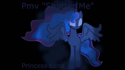 Size: 1280x720 | Tagged: artist needed, safe, imported from derpibooru, princess luna, alicorn, pony, eyes closed, female, lindsey stirling, mare, music video, pmv, shatter me, solo, song reference, spread wings, thumbnail, wings