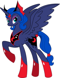 Size: 5000x6442 | Tagged: safe, artist:digimonlover101, artist:shootingstarsentry, idw, imported from derpibooru, princess luna, alicorn, pony, reflections, spoiler:comic, absurd resolution, armor, evil, evil counterpart, evil luna, female, gameloft, mare, mirror universe, mobile game, raised hoof, simple background, solo, transparent background, vector