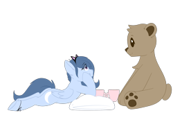 Size: 2893x2039 | Tagged: safe, artist:xcinnamon-twistx, imported from derpibooru, oc, oc only, oc:moon dust, pegasus, pony, cat ears, cup, cute, eye clipping through hair, food, looking up, paw pads, paws, plushie, simple background, solo, tea, teacup, teddy bear, transparent background, underpaw, ych result