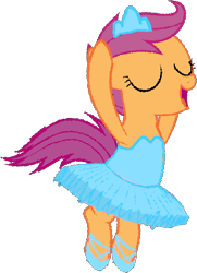 Size: 384x530 | Tagged: safe, artist:angrymetal, imported from derpibooru, scootaloo, pony, 1000 hours in ms paint, arms in the air, ballerina, ballet, ballet slippers, bipedal, clothes, cute, cutealoo, enpointe, eyes closed, female, jewelry, open mouth, scootarina, scootatutu, scootutu, shoes, simple background, skirt, skirtaloo, solo, tiara, transparent background, tutu