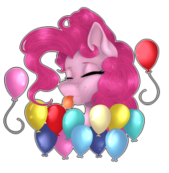 Size: 3332x3429 | Tagged: safe, artist:norrixcurral08, imported from derpibooru, part of a set, pinkie pie, pony, :p, balloon, bust, cute, diapinkes, eyes closed, female, portrait, signature, simple background, smiling, solo, tongue out, transparent background