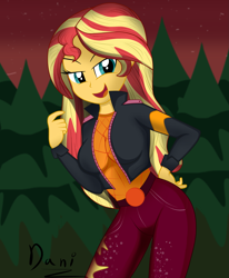 Size: 2321x2817 | Tagged: safe, artist:danielitamlp, imported from derpibooru, sunset shimmer, equestria girls, equestria girls series, sunset's backstage pass!, spoiler:eqg series (season 2), clothes, female, jacket, open mouth, pants, solo