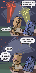 Size: 800x1600 | Tagged: safe, artist:rawrienstein, imported from derpibooru, applejack, rainbow dash, ask nerd dash, equestria girls, appledash, blushing, comic, confession, cute, female, fireworks, lesbian, picnic blanket, shipping