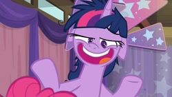 Size: 1920x1080 | Tagged: safe, imported from derpibooru, screencap, pinkie pie, twilight sparkle, twilight sparkle (alicorn), alicorn, pony, a trivial pursuit, faic, floppy ears, messy mane, twilight snapple, twilynanas