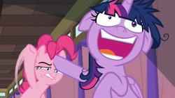 Size: 1920x1080 | Tagged: safe, imported from derpibooru, screencap, pinkie pie, twilight sparkle, twilight sparkle (alicorn), alicorn, pony, a trivial pursuit, faic, female, floppy ears, messy mane, twilight snapple, twilighting, twilynanas