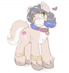 Size: 2411x2580 | Tagged: safe, artist:helixjack, imported from derpibooru, oc, oc only, pony, collar, female, heart, mare, pet tag, simple background, smiling, solo, unshorn fetlocks, white background