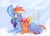 Size: 1058x755 | Tagged: safe, artist:compassrose0425, artist:inkwellartz, imported from derpibooru, rainbow dash, scootaloo, pegasus, pony, sleepless in ponyville, blushing, cloud, hug, rainbow, scootalove, winghug