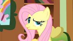 Size: 1061x593 | Tagged: safe, imported from derpibooru, screencap, fluttershy, pony, a bird in the hoof, season 1, always works, dreamworks face, faic