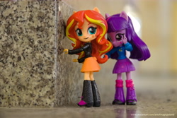 Size: 6016x4012 | Tagged: safe, artist:artofmagicpoland, imported from derpibooru, sunset shimmer, twilight sparkle, alicorn, equestria girls, attack, behind you, doll, equestria girls minis, eqventures of the minis, female, irl, katowice, patriotic, photo, poland, silesian uprising, toy, train station, twilight sparkle (alicorn)