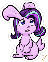 Size: 560x730 | Tagged: safe, artist:zutcha, imported from derpibooru, starlight glimmer, rabbit, animal, bunnified, female, signature, simple background, solo, species swap, transparent background