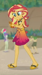 Size: 282x502 | Tagged: safe, imported from derpibooru, screencap, paisley, sandalwood, starlight, starshine, sunset shimmer, equestria girls, equestria girls series, x marks the spot, bikini, clothes, feet, male, male feet, sandals, sarong, sleeveless, striped swimsuit, swimsuit