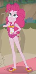 Size: 308x628 | Tagged: safe, imported from derpibooru, screencap, pinkie pie, equestria girls, equestria girls series, x marks the spot, clothes, feet, female, flip-flops, pinkie pie swimsuit, sandals, sleeveless, swimsuit