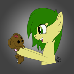 Size: 2160x2160 | Tagged: safe, artist:mranthony2, imported from derpibooru, oc, oc only, oc:lemon bounce, pony, colored, cute, flat colors, happy, plushie, simple background, smiling, solo, teddy bear, torso