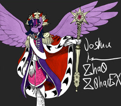 Size: 1352x1181 | Tagged: safe, artist:zhaozoharex, imported from derpibooru, twilight sparkle, alicorn, anthro, alicorn amulet, black background, colored, female, jewelry, regalia, scepter, signature, simple background, solo, twilight sparkle (alicorn), tyrant sparkle