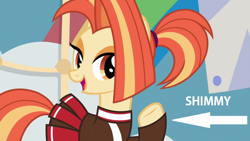 Size: 1280x720 | Tagged: safe, edit, edited screencap, imported from derpibooru, screencap, shimmy shake, pony, 2 4 6 greaaat, captain obvious, caption arrow, cute, shakeabetes, shimmy