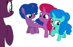 Size: 1676x1080 | Tagged: safe, alternate version, artist:徐詩珮, imported from derpibooru, fizzlepop berrytwist, tempest shadow, oc, oc:betty pop, oc:spring legrt, oc:storm lightning, pony, unicorn, background removed, base used, broken horn, female, filly, horn, magical lesbian spawn, mare, mother and daughter, next generation, offspring, parent:glitter drops, parent:spring rain, parent:tempest shadow, parents:glittershadow, parents:springdrops, parents:springshadow, parents:springshadowdrops, simple background, transparent background