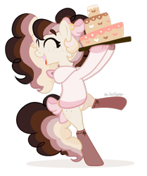 Size: 1028x1232 | Tagged: safe, artist:bubaiuv, imported from derpibooru, oc, oc:neapolitan cookie sandwich, earth pony, pony, base used, bow, cake, female, food, hair bow, mare, simple background, solo, tail bow, transparent background