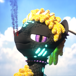 Size: 2000x2000 | Tagged: safe, artist:jankiefx, imported from derpibooru, oc, oc only, dracony, dragon, hybrid, 3d, bust, cinema4d, dreadlocks, fire, male, portrait, solo