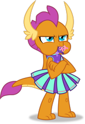 Size: 1309x1917 | Tagged: safe, alternate version, artist:frownfactory, imported from derpibooru, smolder, dragon, 2 4 6 greaaat, .svg available, cheerleader, cheerleader smolder, clothes, confetti, crossed arms, cute, dragoness, female, frown, full mouth, horns, pleated skirt, puffy cheeks, simple background, skirt, smolderbetes, solo, streamers, svg, transparent background, vector, wings