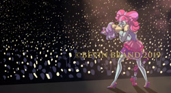 Size: 1280x695 | Tagged: safe, artist:bevin brand, imported from derpibooru, kiwi lollipop, supernova zap, equestria girls, equestria girls series, sunset's backstage pass!, spoiler:eqg series (season 2), audience, background human, background human audience, coming out, commission, female, kissing, kiwinova, lesbian, official fan art, postcrush, shipping, watermark