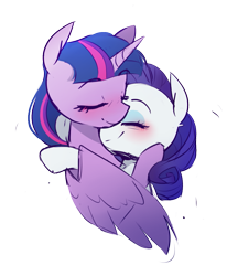 Size: 805x977 | Tagged: safe, artist:j_kei, imported from derpibooru, rarity, twilight sparkle, alicorn, pony, unicorn, blushing, bust, eyes closed, female, hug, lesbian, mare, rarilight, shipping, simple background, transparent background, twilight sparkle (alicorn)