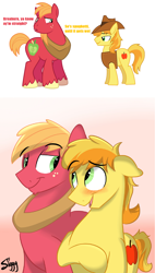 Size: 1132x1992 | Tagged: safe, artist:siggyderp, edit, editor:fluttershyisnot adoormat, imported from derpibooru, big macintosh, braeburn, pony, applecest, blushing, braemac, cousin incest, gay, incest, male, shipping