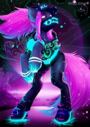 Size: 1447x2047 | Tagged: safe, artist:rico_chan, imported from derpibooru, dragon, earth pony, pony, akali, cloud, dark, digital art, female, k/da, league of legends, pink, planet, purple, solo