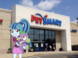 Size: 638x477 | Tagged: safe, editor:undeadponysoldier, imported from derpibooru, sonata dusk, spike, spike the regular dog, dog, human, equestria girls, rainbow rocks, clothes, cute, equestria girls in real life, excited, happy, hug, irl, irl human, pet, petsmart, photo, ponytail, sonatabetes, spikelove