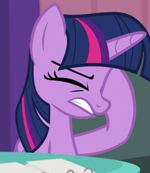 Size: 776x896 | Tagged: safe, imported from derpibooru, screencap, twilight sparkle, alicorn, pony, a trivial pursuit, cropped, eyes closed, facehoof, female, frustrated, gritted teeth, mare, reaction image, solo, twilight sparkle (alicorn)